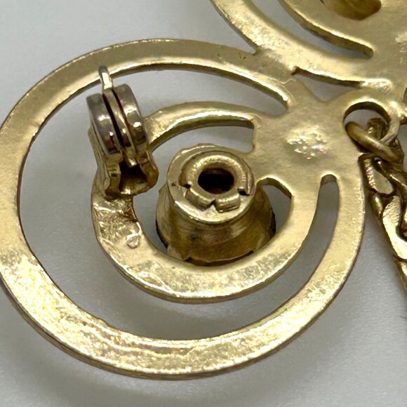 Vintage Gold-Tone Brooch With Aqua Blue Rhinestones & Dangle Chains 1950-60s - Picture 4 of 9